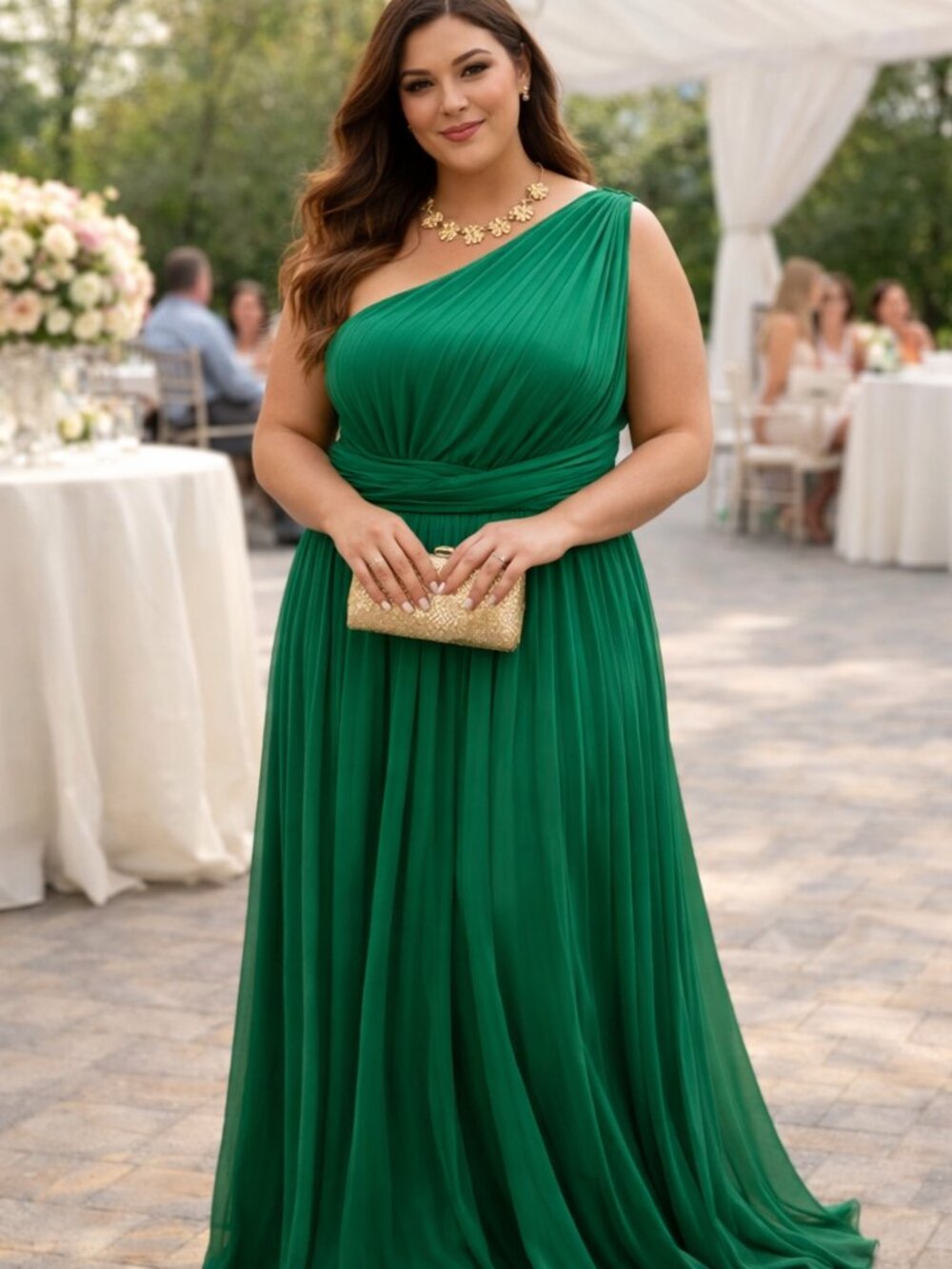 Pleated Green Maxi Party Dress